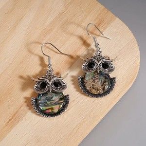 Adorable Owl Shell Earrings 925 Silver Plated
